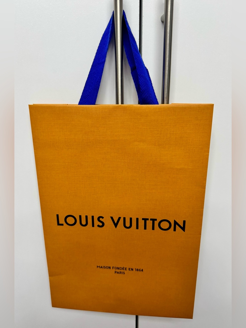 Louis Vuitton Orange Tote with Blue Handles